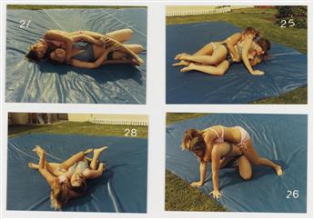 (FEMALE WRESTLING) Two complete sets (with a total of 129 photographs) of womens wrestling from the visionary company California Amazo